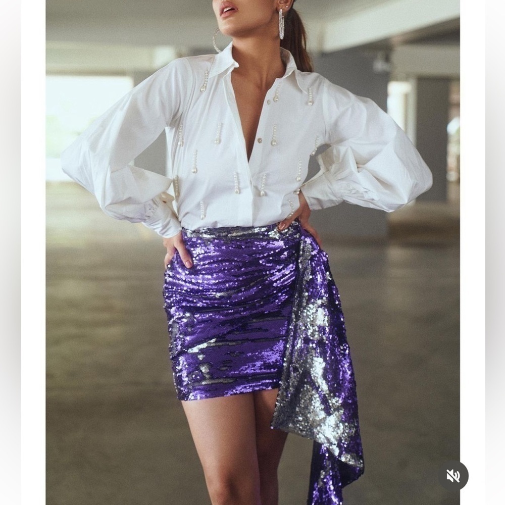 House of CB Katya Purple Sequin Draped Mini Skirt - Picture 2 of 16
